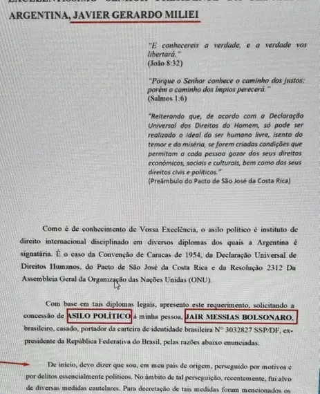 PF encontra no celular de Bolsonaro pedido de asilo a Milei