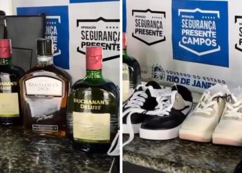 Mulher com dez antecedentes criminais é presa após furtar whiskies do Super Bom e pares de tênis da loja Marisa em Campos