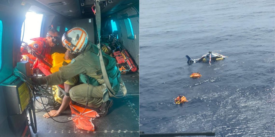 Helicóptero com oito pessoas a bordo faz pouso de emergência no mar