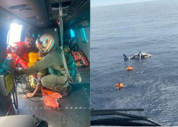 Helicóptero com oito pessoas a bordo faz pouso de emergência no mar