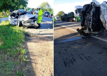 Grave acidente entre caminhonete e carro deixa motorista ferido na BR-101, em Campos