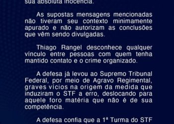 Defesa de Thiago Rangel diz que STF foi induzido a erro: “sua inocência será comprovada”