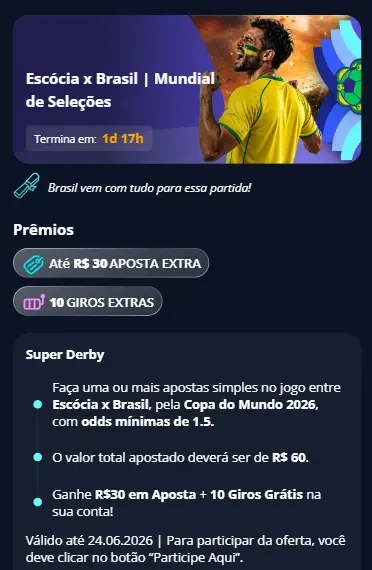Brasil x Escócia: Novibet paga R$30 em aposta extra para quem apostar R$60 na partida